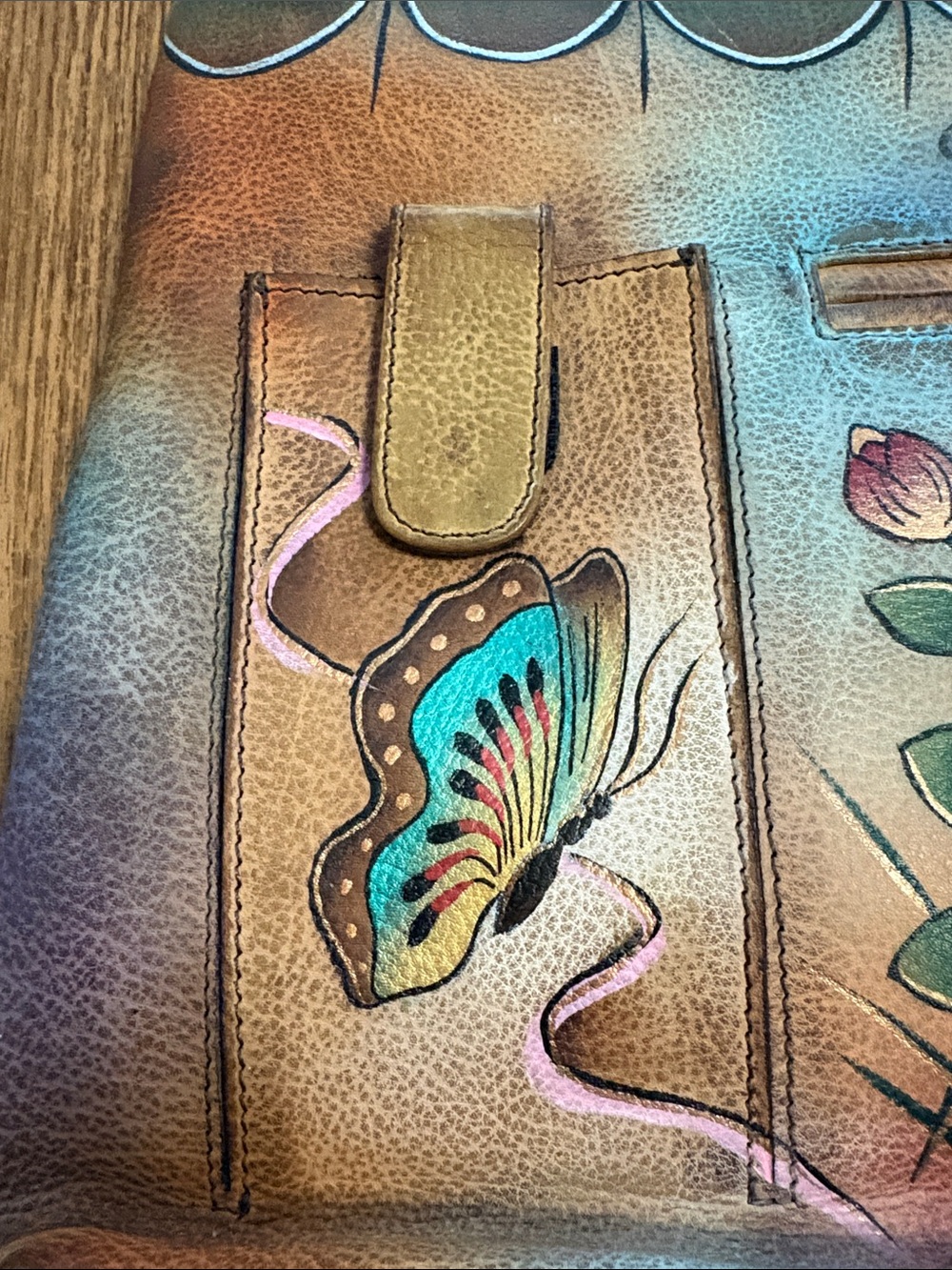 Hand-Painted Floral Crossbody Bag in Multicolor - Picture 4 of 9